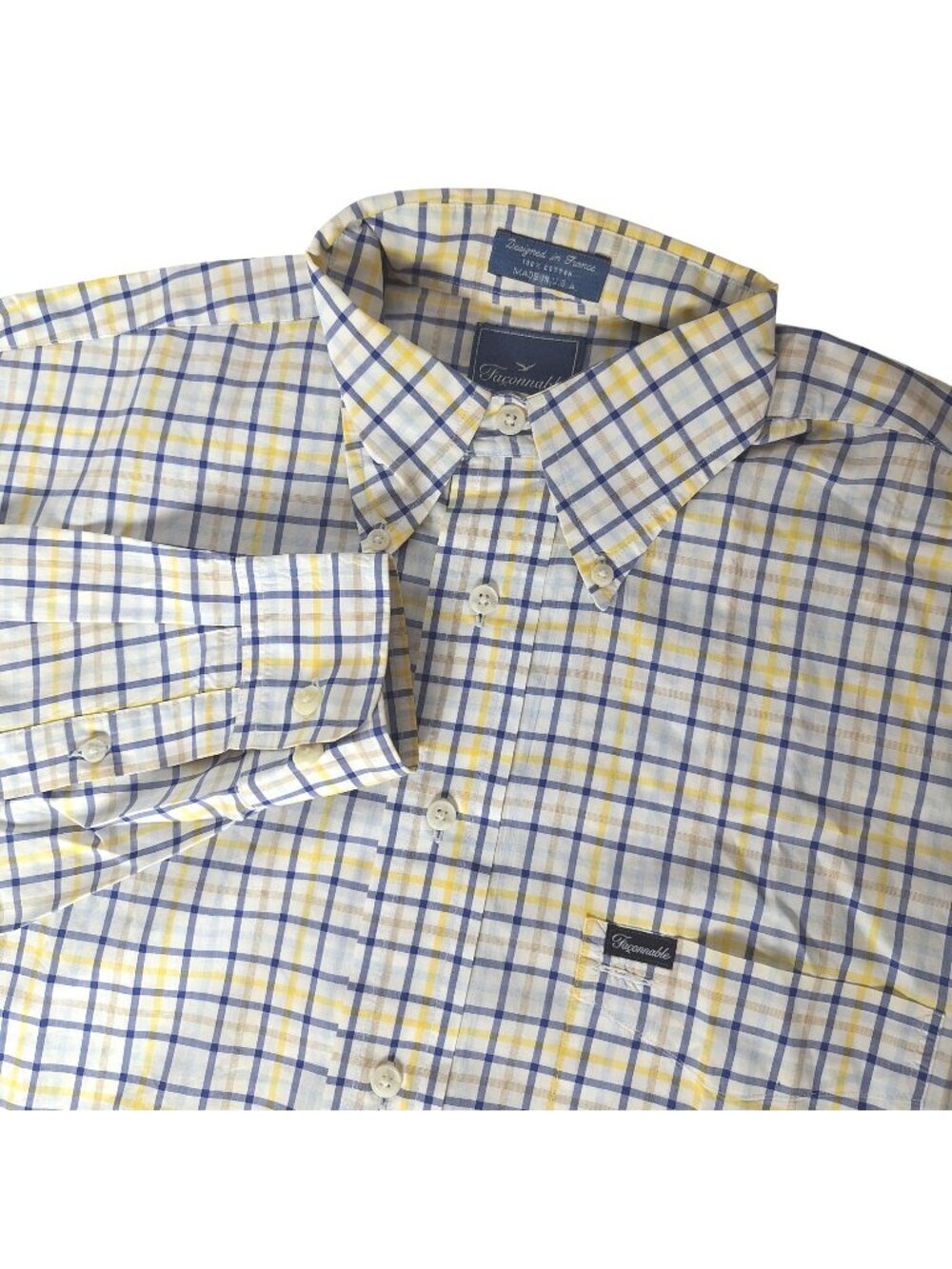 Faconnable Plaid Shirt Blue Yellow Cotton Medium
